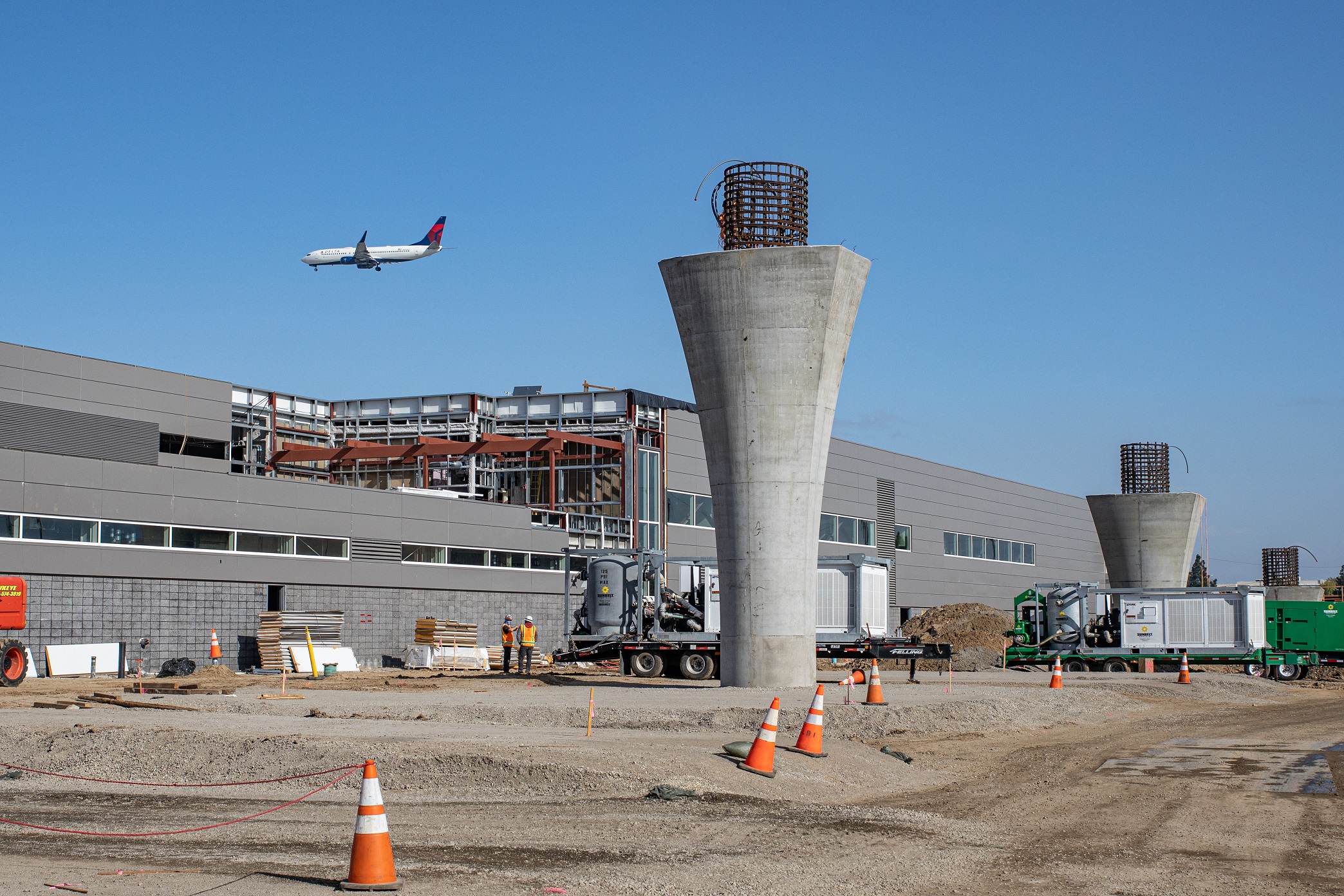 Column construction is complete for the Automated People Mover guideway segment that will service the system's Maintenance and Storage facility.